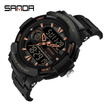 Sanda 6002 Modern Men Dual Display Watches LED Luminous Water Proof Sports Analog and Digital Watch